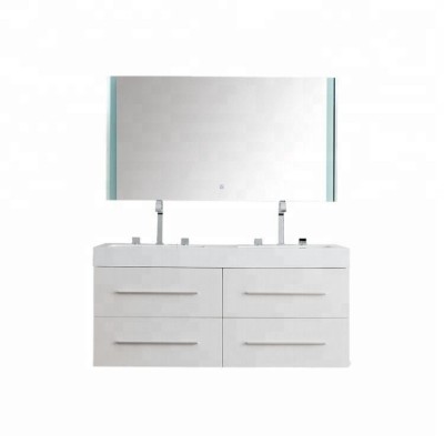 Large sizes 51&quot; 4 shelf LED touch mirror washroom solid surface resin stone basin plywood wood wall bathroom vanity cabinet