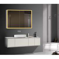 ZHS Double Doors LED Light Seamless Bathroom Vanity Bath Mirrored Medicine Cabinet with Large Storage Capacity