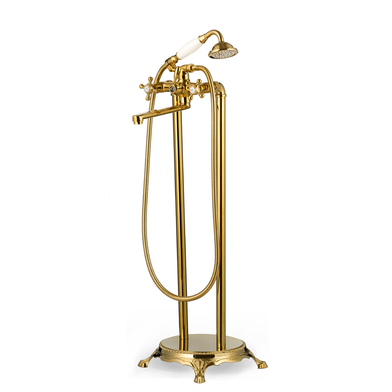 BS-23011A-3 Best set Floor mounted bath bathtub antique Gold exposed shower faucets